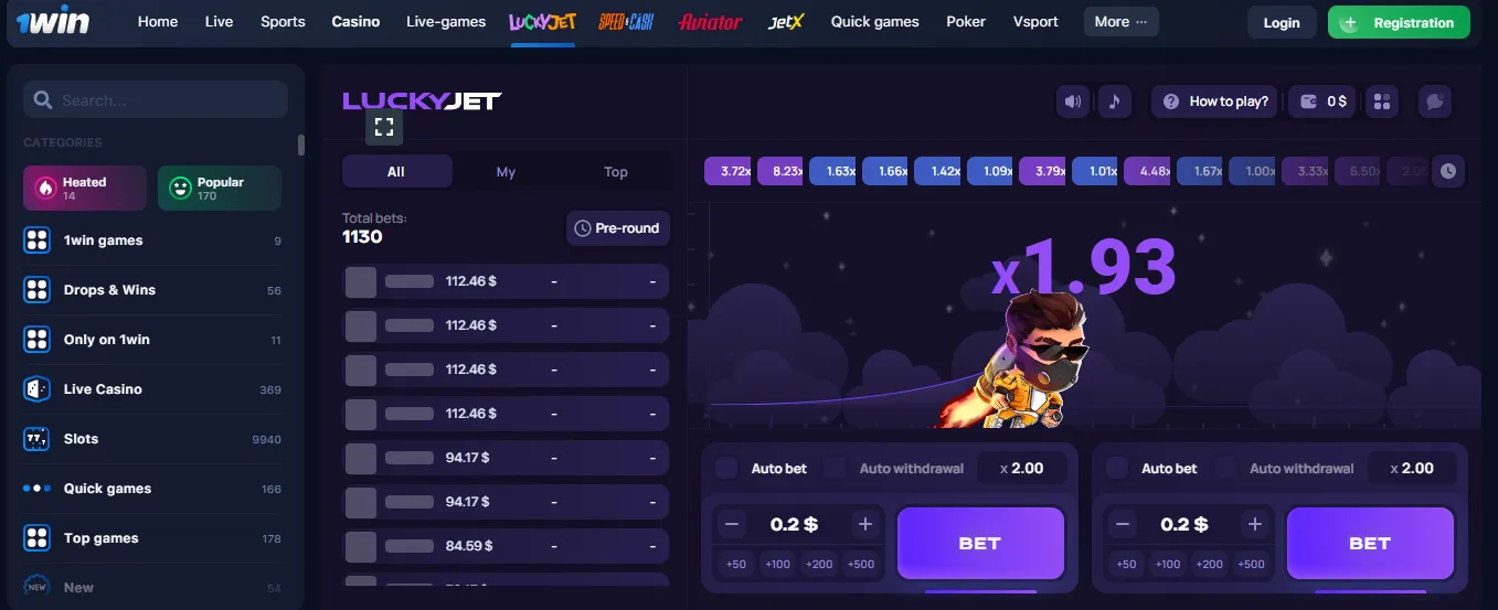 Jugar al Lucky Jet en 1Win